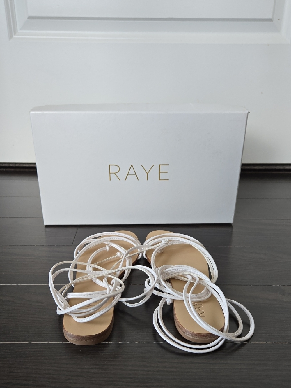 RAYE White Lace-Up Flat Sandals